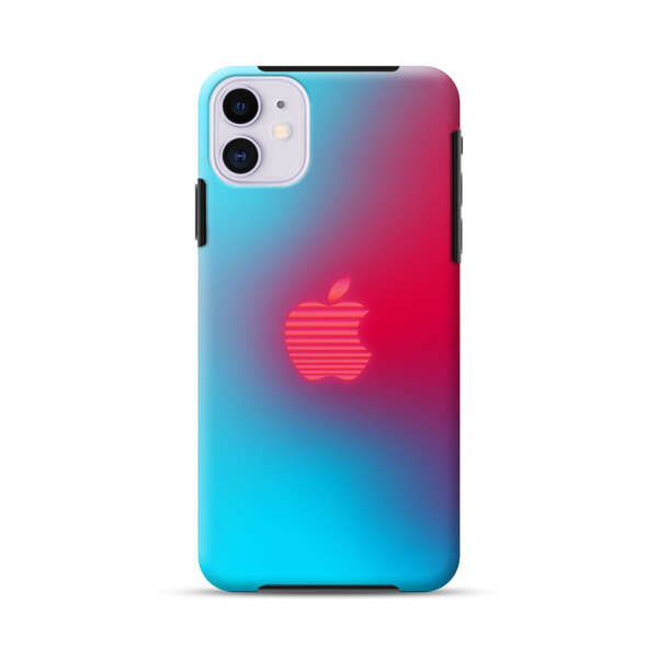 Neon Striped Apple Logo Gradient Background iPhone 11 Impact Case