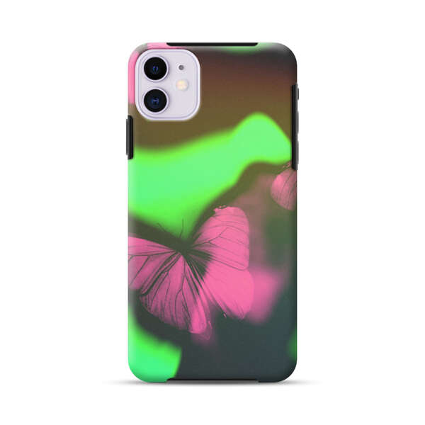 Pink Butterflies Green Background iPhone 11 Impact Case