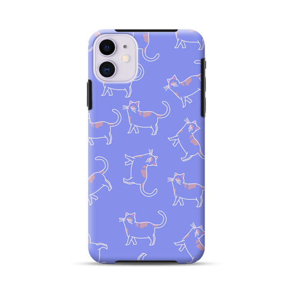 Playful Cartoon Cats on Purple Background iPhone 11 Impact Case