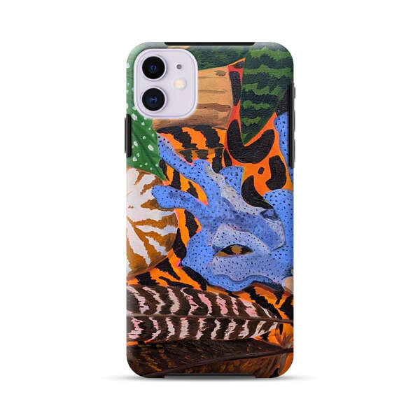 Tropical Coral Seashell Feathers on Tiger Pattern iPhone 11 Impact Case