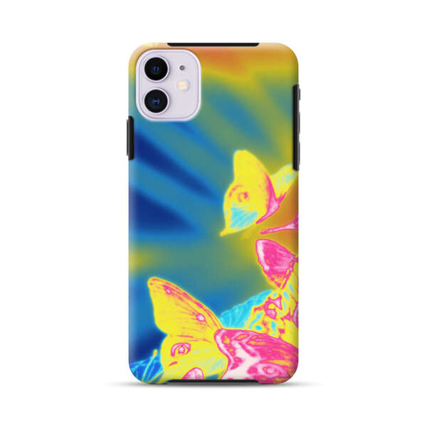 Vibrant Colorful Neon Butterflies Abstract iPhone 11 Impact Case