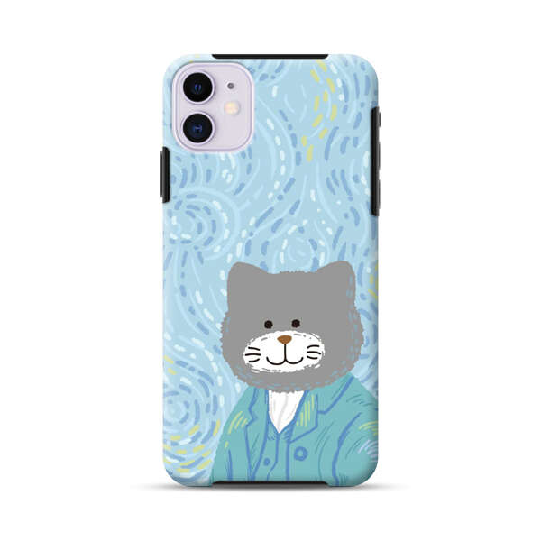 Whimsical Gray Cat with Starry Night Background iPhone 11 Impact Case
