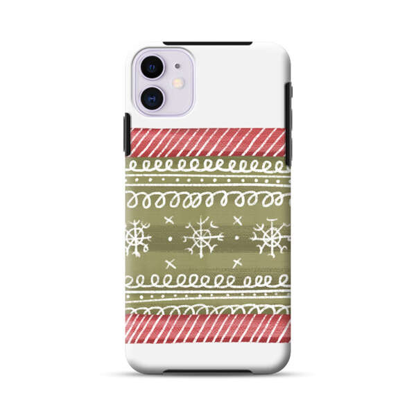 Winter Pattern with Snowflakes and Red Stripes iPhone 11 Impact Case