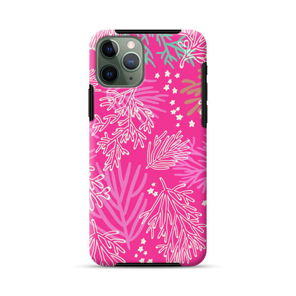 Bright Pink Tropical Leaf Pattern iPhone 11 Pro Impact Case