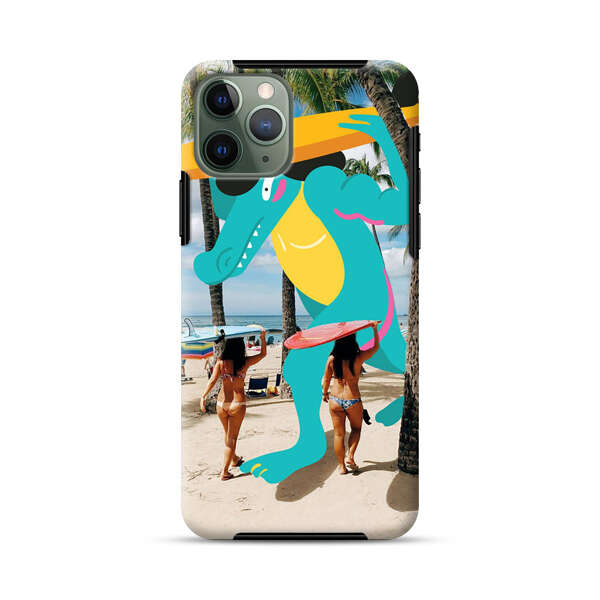 Cartoon Alligator Carrying Surfboards on Beach iPhone 11 Pro Impact Case