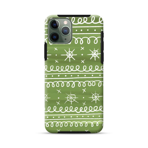 Green White Stars Loop Pattern iPhone 11 Pro Impact Case