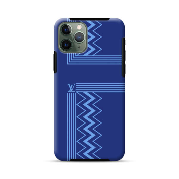Stylish Geometric Zigzag Pattern in Blue iPhone 11 Pro Impact Case