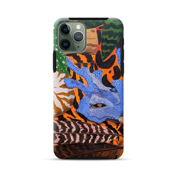 Tropical Coral Seashell Feathers on Tiger Pattern iPhone 11 Pro Impact Case