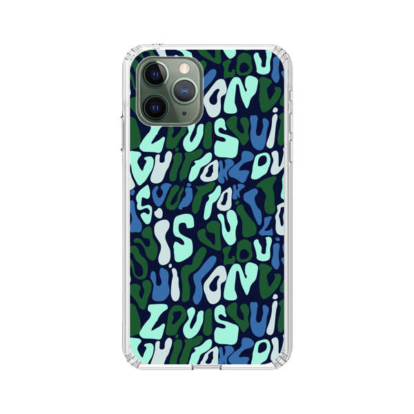Abstract Layered Text Pattern in Blue and Green iPhone 11 Pro Max Case