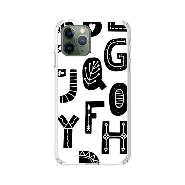Black and White Hand-Drawn Alphabet Letters Pattern iPhone 11 Pro Max Case