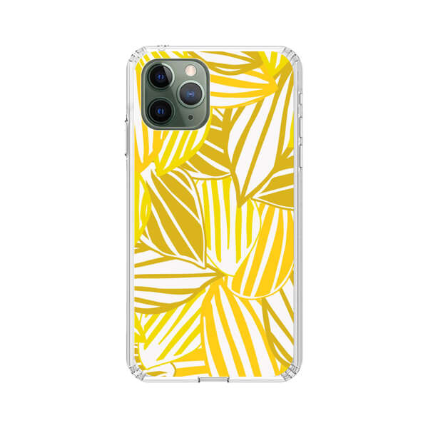 Bright Yellow Striped Tropical Leaves Pattern iPhone 11 Pro Max Case