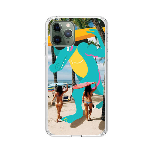Cartoon Alligator Carrying Surfboards on Beach iPhone 11 Pro Max Case