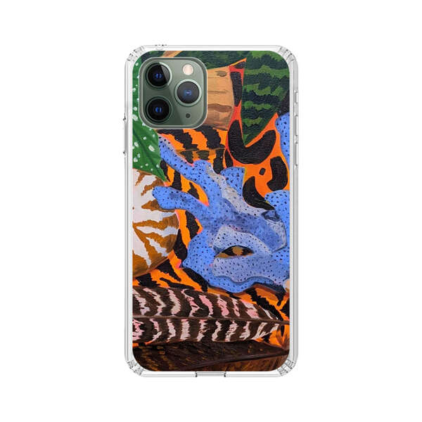 Tropical Coral Seashell Feathers on Tiger Pattern iPhone 11 Pro Max Case