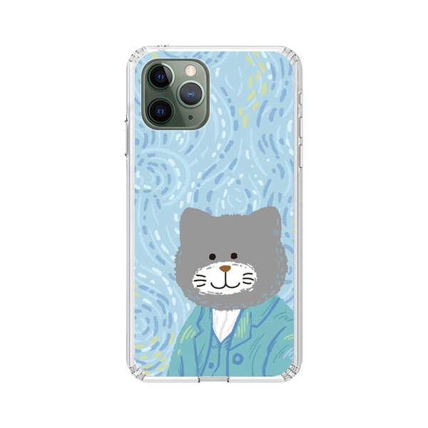 Whimsical Gray Cat with Starry Night Background iPhone 11 Pro Max Case