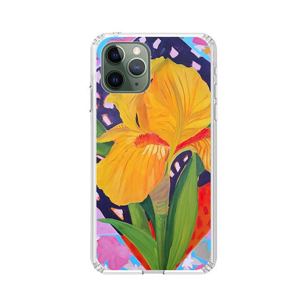 Yellow Iris Flower with Colorful Patchwork Background iPhone 11 Pro Max Case