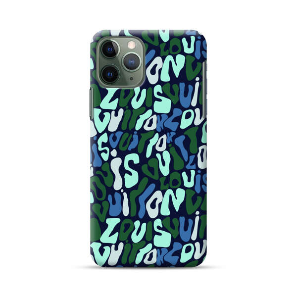 Abstract Layered Text Pattern in Blue and Green iPhone 11 Pro Max Hard Case