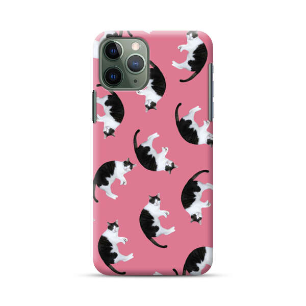 Black and White Cats Pattern on Pink Background iPhone 11 Pro Max Hard Case