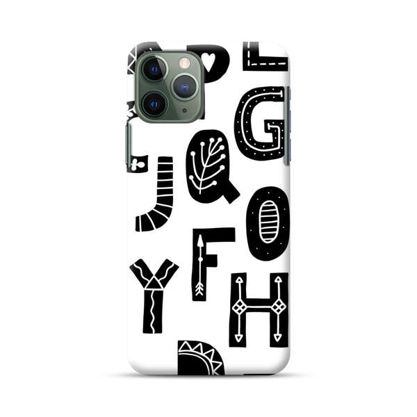 Black and White Hand-Drawn Alphabet Letters Pattern iPhone 11 Pro Max Hard Case
