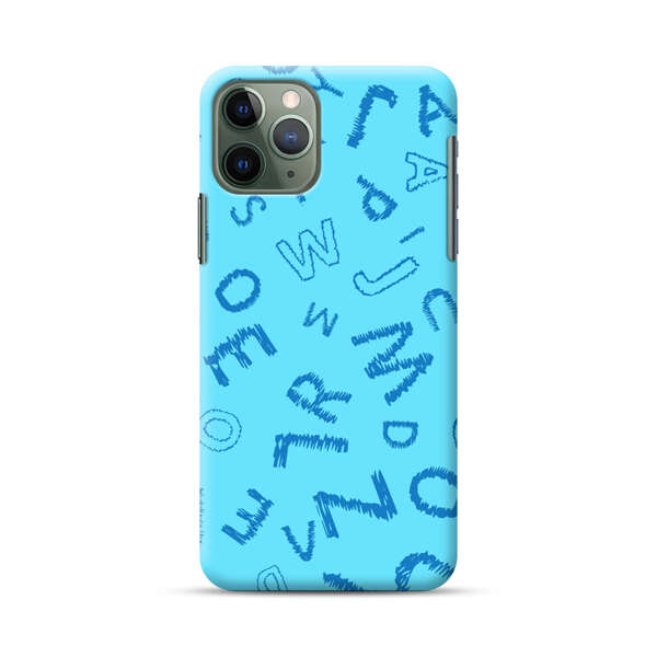 Blue background with random sketched alphabet letters iPhone 11 Pro Max Hard Case