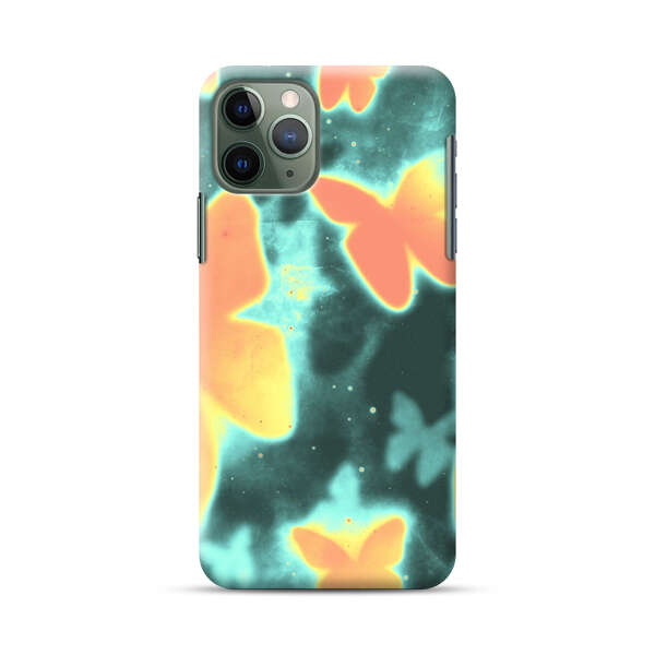 Bright Glowing Orange Butterflies Blue Background iPhone 11 Pro Max Hard Case