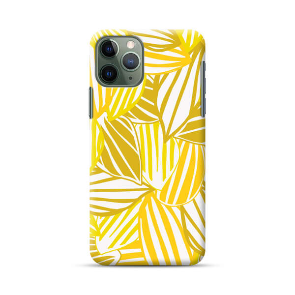 Bright Yellow Striped Tropical Leaves Pattern iPhone 11 Pro Max Hard Case