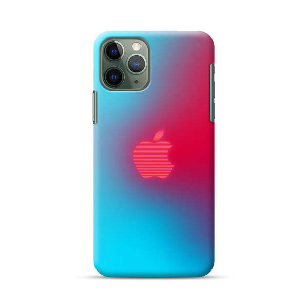 Neon Striped Apple Logo Gradient Background iPhone 11 Pro Max Hard Case