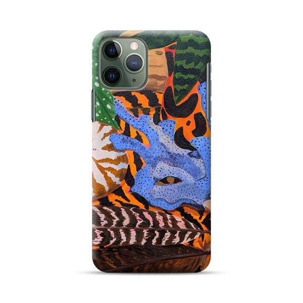Tropical Coral Seashell Feathers on Tiger Pattern iPhone 11 Pro Max Hard Case