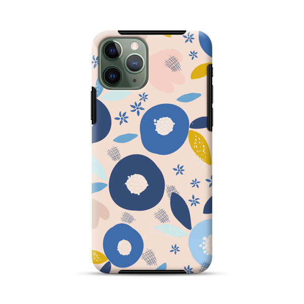 Abstract Floral Pattern with Blue, Pink and Mustard Flowers iPhone 11 Pro Max Impact Case