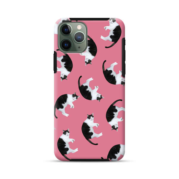 Black and White Cats Pattern on Pink Background iPhone 11 Pro Max Impact Case