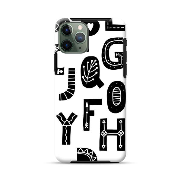 Black and White Hand-Drawn Alphabet Letters Pattern iPhone 11 Pro Max Impact Case