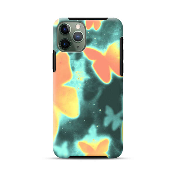 Bright Glowing Orange Butterflies Blue Background iPhone 11 Pro Max Impact Case