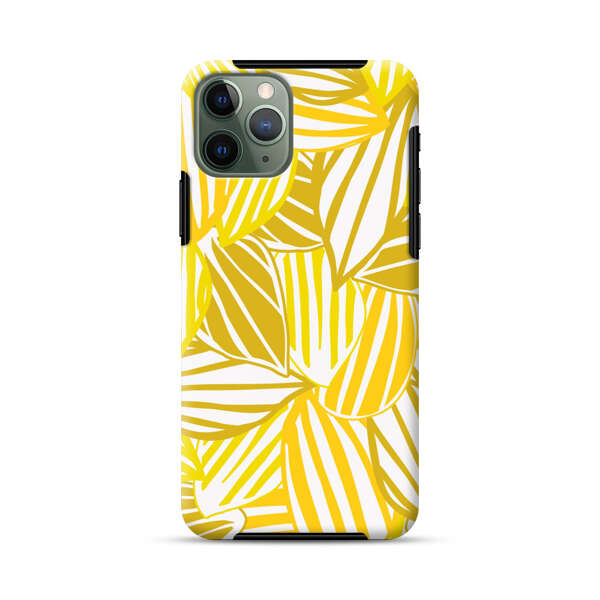 Bright Yellow Striped Tropical Leaves Pattern iPhone 11 Pro Max Impact Case