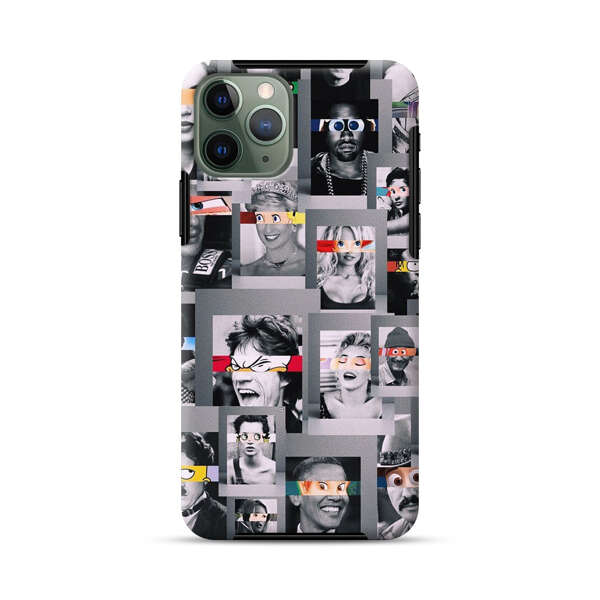 Creative Collage of Iconic Black and White Portraits with Cartoon Eyes iPhone 11 Pro Max Impact Case