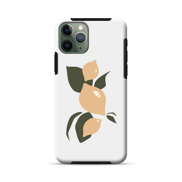 Minimalistic Beige Lemons with Green Leaves iPhone 11 Pro Max Impact Case