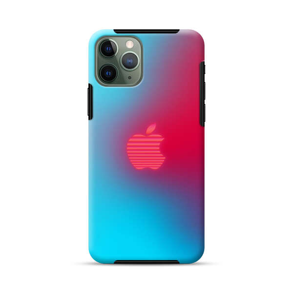 Neon Striped Apple Logo Gradient Background iPhone 11 Pro Max Impact Case
