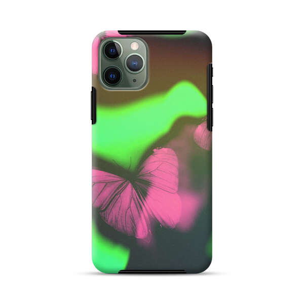 Pink Butterflies Green Background iPhone 11 Pro Max Impact Case