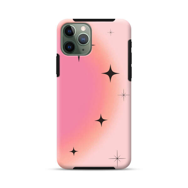 Pink Peach Gradient with Black Stars iPhone 11 Pro Max Impact Case