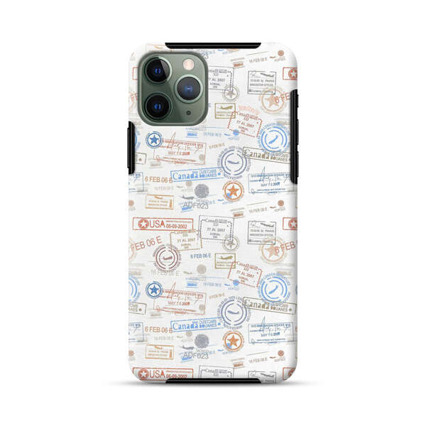 Vintage Passport Stamps Pattern iPhone 11 Pro Max Impact Case