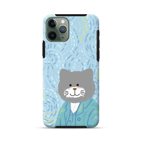 Whimsical Gray Cat with Starry Night Background iPhone 11 Pro Max Impact Case