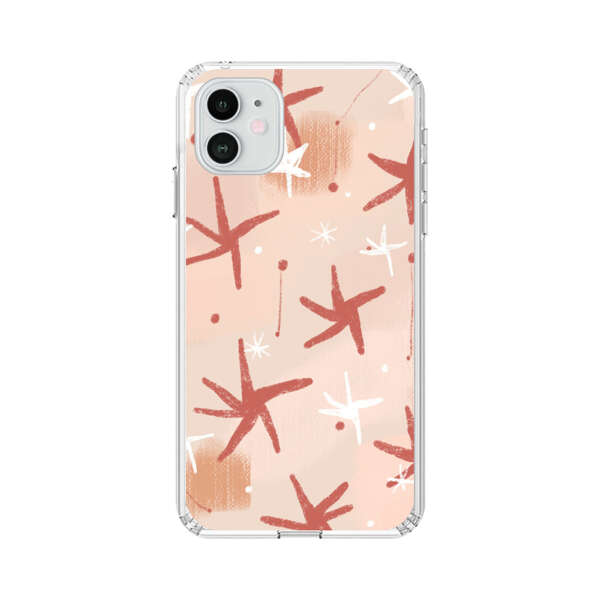 Abstract Star Pattern Red and White on Beige Background iPhone 12 Case