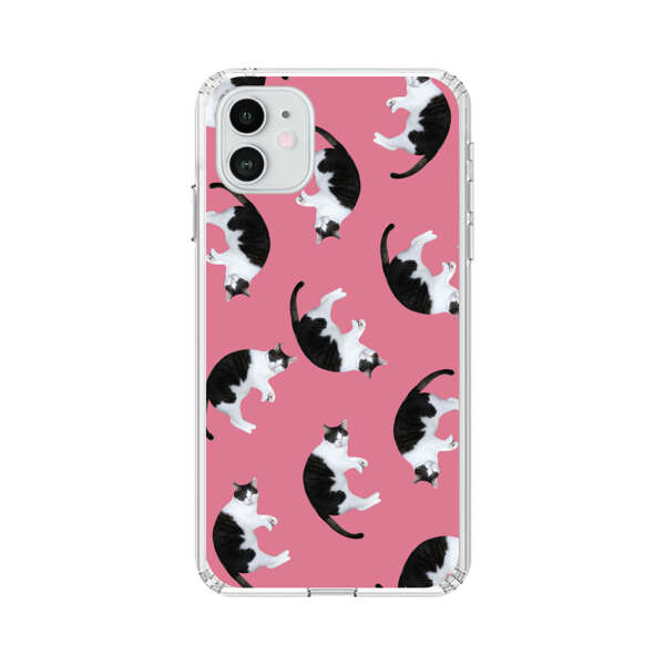 Black and White Cats Pattern on Pink Background iPhone 12 Case