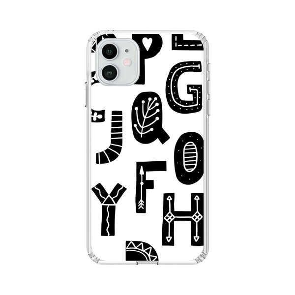 Black and White Hand-Drawn Alphabet Letters Pattern iPhone 12 Case