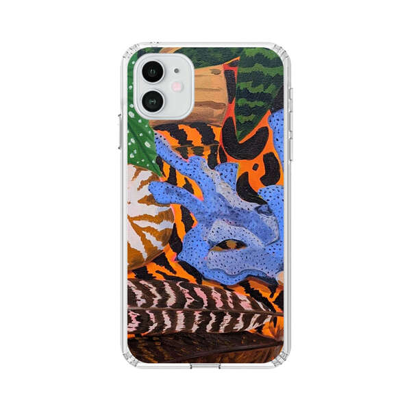 Tropical Coral Seashell Feathers on Tiger Pattern iPhone 12 Case