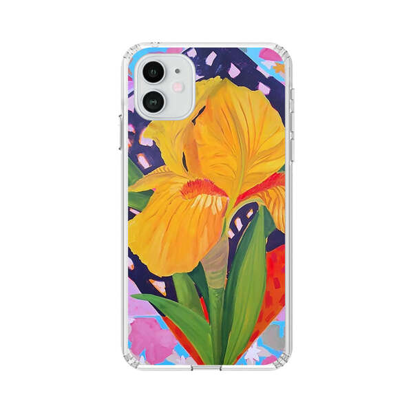 Yellow Iris Flower with Colorful Patchwork Background iPhone 12 Case