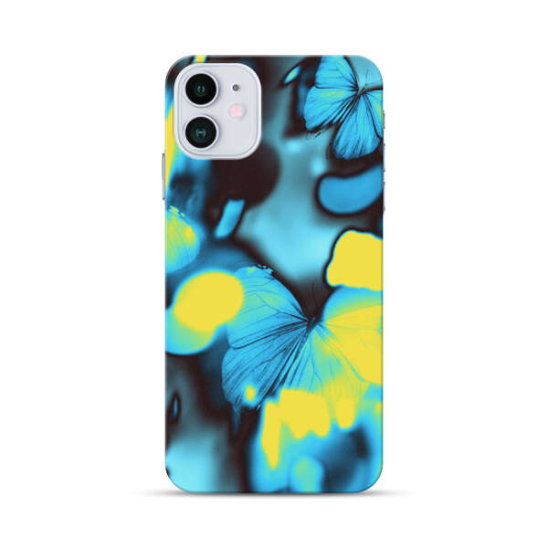 Blue Butterflies Glowing Abstract Background iPhone 12 Hard Case