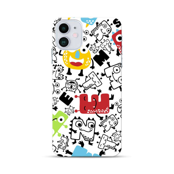 Colorful Cartoon Monsters Letters Pattern iPhone 12 Hard Case