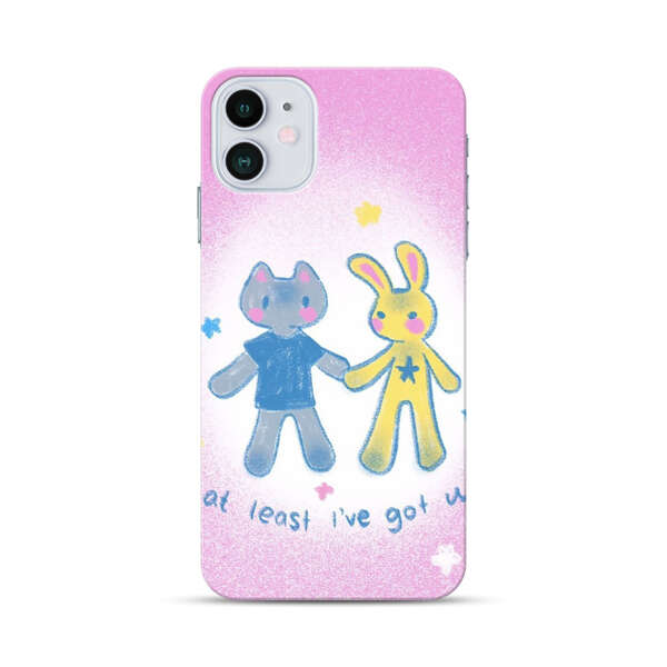 Cute Cat and Rabbit Holding Hands iPhone 12 Hard Case