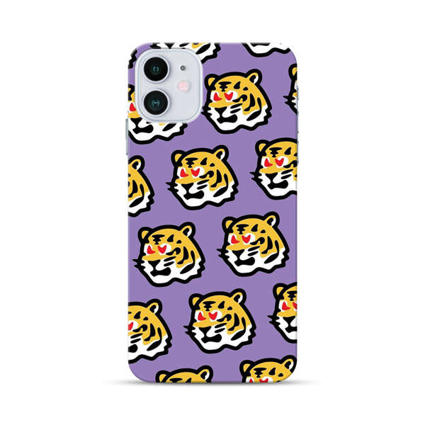 Cute Tiger with Heart Eyes Pattern iPhone 12 Hard Case