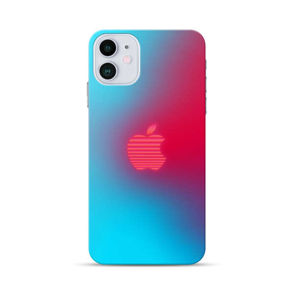 Neon Striped Apple Logo Gradient Background iPhone 12 Hard Case