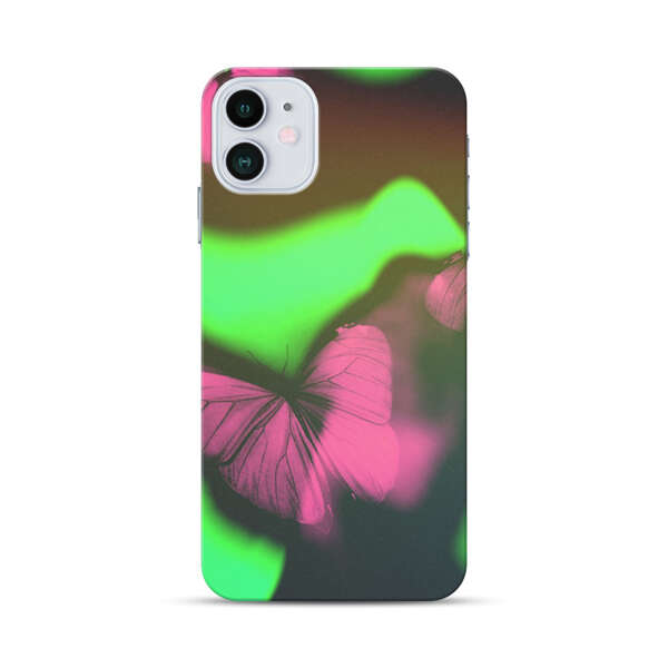 Pink Butterflies Green Background iPhone 12 Hard Case